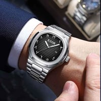 ساعة رجالي بلون فضي ميناء أسود ارقام عربي