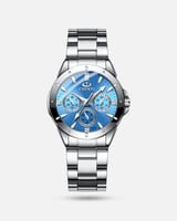 ساعة نسائية بلون فضي ميناء سماوي