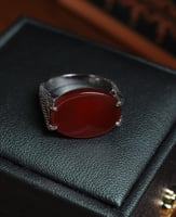 خاتم ملكي فضة عيار 925 بمقبض مُنقط - عنابي