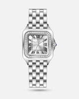 ساعة نسائية مربعة بسير ستيل بلون فضي