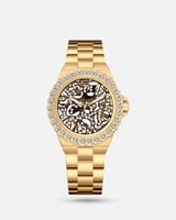 ساعة نسائية كرستال بلون ذهبي ميناء بني