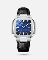 ساعة جلد أسود ميناء أزرق شبيهة باتيك فيليب