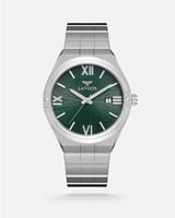 ساعة فخر الرجالية باللون الفضي بمناء أخضر