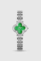 ساعة نسائية شكل فان كليف بلون فضي ميناء اخضر