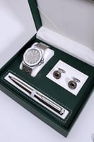 طقم ساعة رجالية منسقة مع قلم وكبك