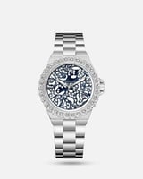 ساعة نسائية كرستال بلون فضي ميناء أزرق