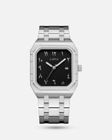 ساعة رجالية ستيل أرقام عربية بلون فضي أسود