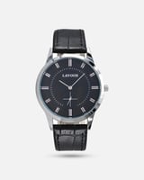 ساعة مجد الرجالية من الجلد الفاخر بلون أسود