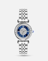 ساعة دائرية ستيل باللون الفضي ميناء أزرق