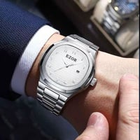 ساعة رجالي بلون فضي ارقام عربي