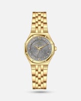 ساعة نسائية ستيل بلون ذهبي ميناء رمادي