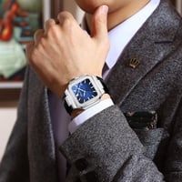 ساعة جلد أسود ميناء أزرق شبيهة باتيك فيليب