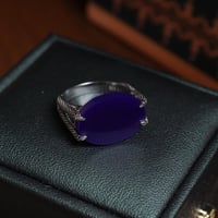 خاتم ملكي فضة عيار 925 بمقبض مُنقط - ازرق