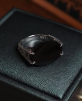 خاتم ملكي فضة عيار 925 بمقبض مُنقط - أسود