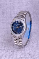 ساعة نسائية عملية شبيهة رولكس فضي أزرق