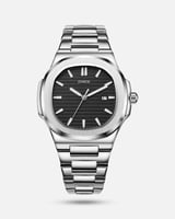 ساعة رجالي بلون فضي ميناء اسود