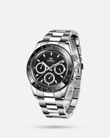 ساعة رجالية باللون الفضي والأسود