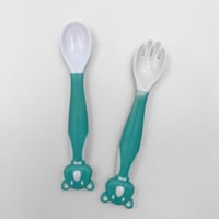 ملعقة وشوكة سليكون بعلامة الدب