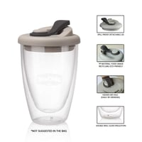 كوب شفاف طبقتين زجاج بغطاء بلاستيك رمادي / اسود 35...