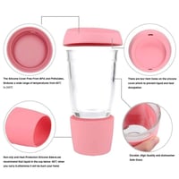 كوب زجاج بغطاء سيلكون 350 مل لون وردي