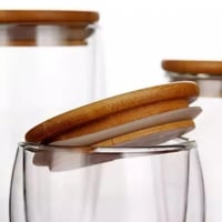 كوب طبقتين زجاج شفاف بغطاء خشب الخيزران 250 مل