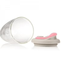 كوب شفاف طبقتين بغطاء بلاستيك رمادي / وردي 350 مل