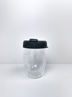 كوب زجاجي طبقتين غطاء سيلكون اسود