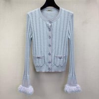 كارديغان فاخر كشمير وقطن مع ريش زخرفي