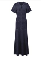 فستان ساندرو طويل لامع تصميم بأربع جيوب فستان سهرة