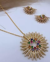 طقم مطلي ذهب ملون سلسال مع الحلق سلسال طويل