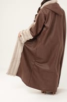 فروة نسائي قماش جلد مبطن بفرو من الداخل وفرو مدرب...