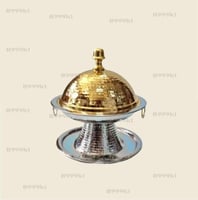 تمرية استيل فضي غطاء ذهبي مقاس 14سم