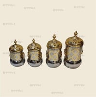 علب بهارات استيل فضي نقش ذهبي 4حبه