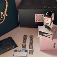 كاسيو ڤنتج مينا ابيض سوار اسود (جلد) +(حديد)