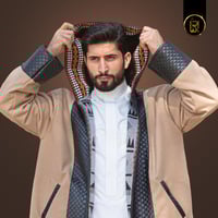 فروة رجالي شتوي وجهين دبل فيس أسود - بيج