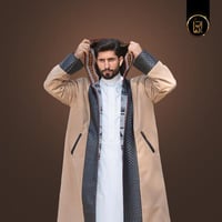 فروة رجالي شتوي وجهين دبل فيس أسود - بيج