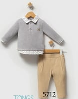 طقم تي شيرت شتوي رمادي اللون للأولاد، مكون من قطعت...