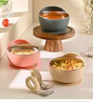 وعاء بقاعدة لصق مع ملعقتين