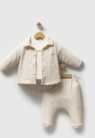 ‎طقم ملابس الأطفال حديثي من 3 قطع باللون الكريمي