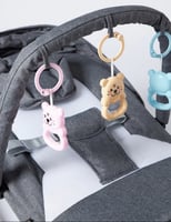 كرسي هزاز قماشي للرضع مع العاب معلقة وعجلات دوارة