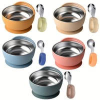 وعاء بقاعدة لصق مع ملعقتين