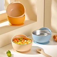 وعاء بقاعدة لصق مع ملعقتين