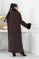 فروة شتوية طويلة سادة مزودة بفرو على الياقة و الأك...