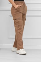 بنطال كاجوال نسائي قطني مزود بجيوب وخصر مطاطي