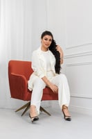 طقم نسائي من ثلاث قطع جاكيت متوسط الطول