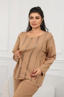 ترنج شتوي كاجوال شك بياقة مدورة وبنطال واسع مشكوك