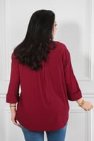 قميص نسائي بأكمام طويلة قصير من الأمام وطويل من ال...