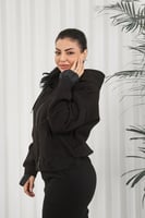 بلوفر شتوي نسائي كلاسيكي سحاب بأكمام تنتهي بقطعة ق...