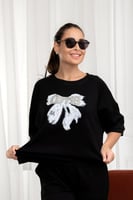 ترنج طبي بنطال مع تيشيرت بياقة ومطبوعة بفيونكة