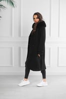 معطف شتوي فرو طويل يصل لمنتصف الساق مزدوج الصدر مز...